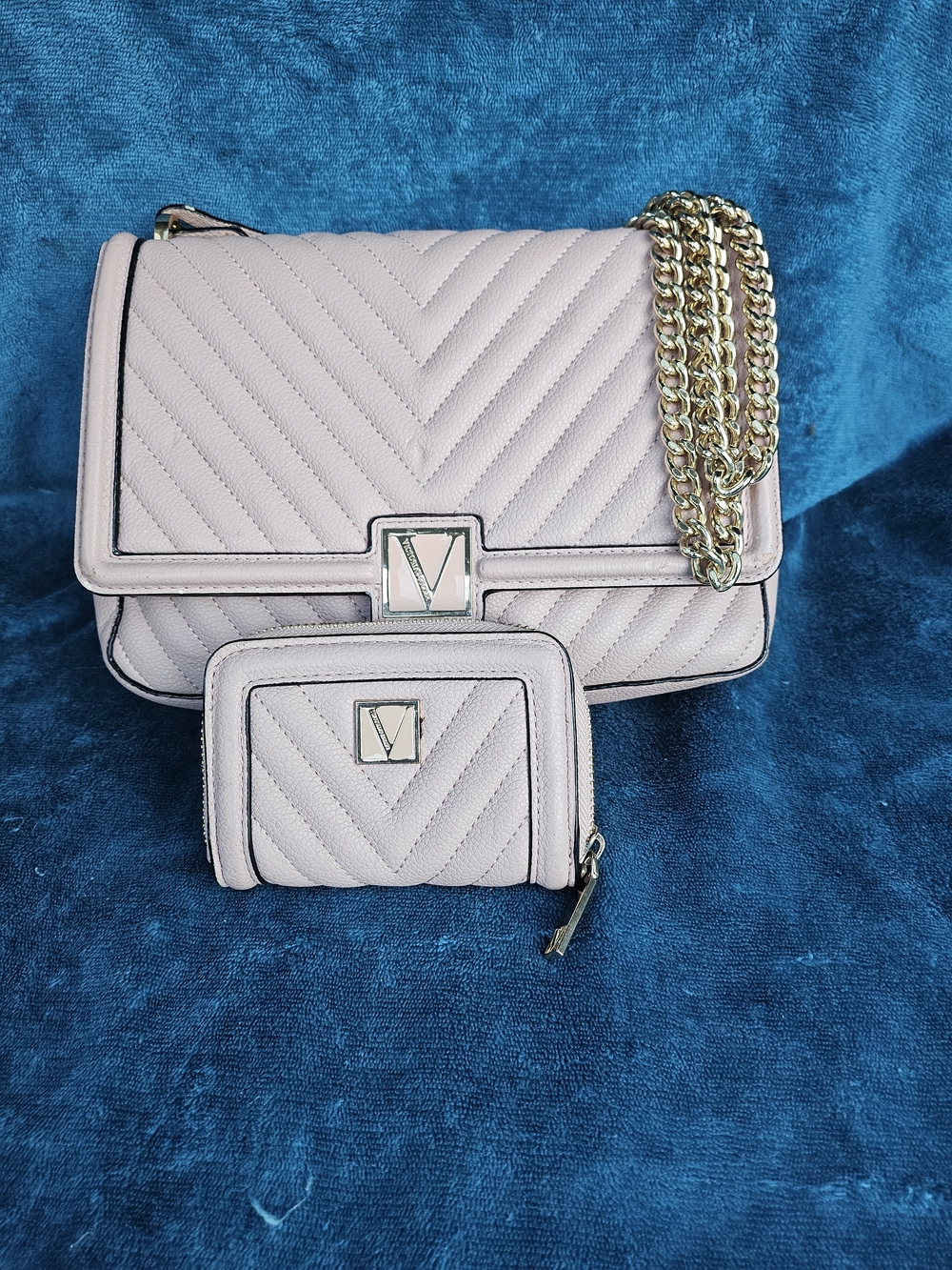 Victoria Secret Quilted Chain Shoulder Bag & Wallet - Blush Pink